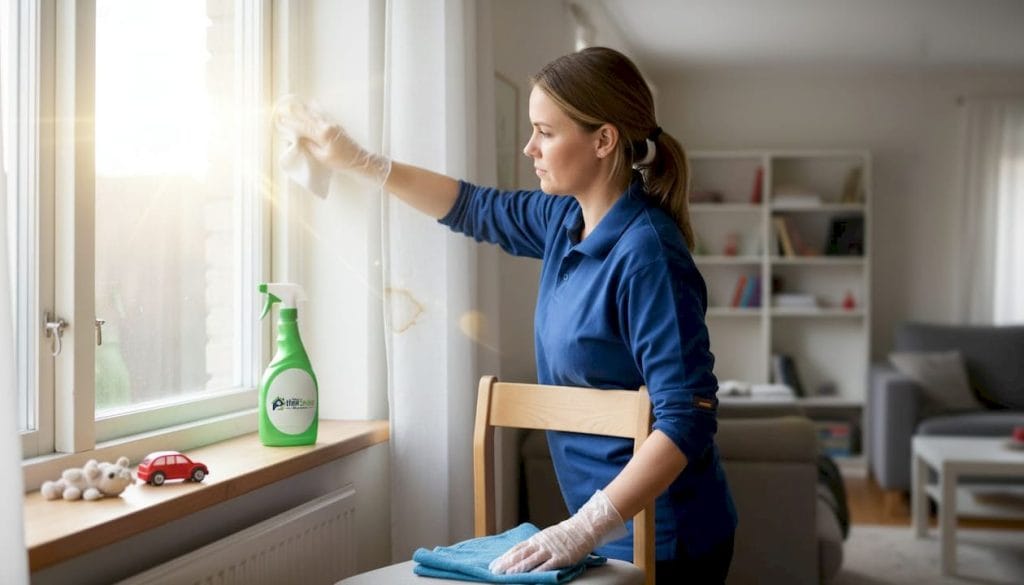 En utbildad städproffs ser till att hemmets fönster blir skinande rena.