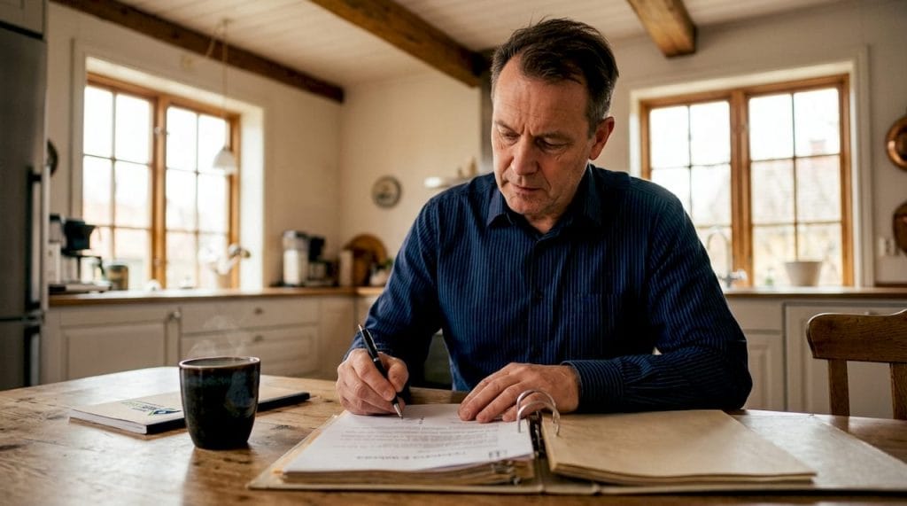 Person som går igenom handlingar inför en dödsboförsäljning