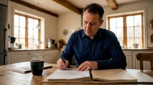 1781197880524_Person-reviewing-dodsbosalj-documents - Varbergs HemService - Varbergs HemService Person som går igenom handlingar inför en dödsboförsäljning