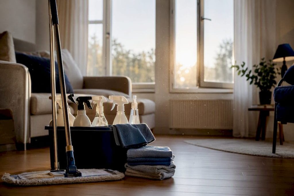 Städutrustning redo för hemstädning