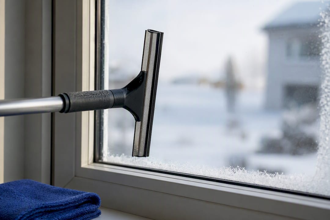 Gummiskrapa tar bort ränder på fönstren
