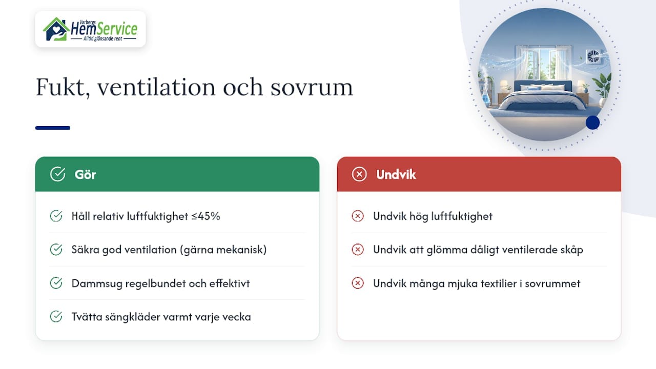 Fukt, ventilation och prioriterade ytor: sovrum, textilier och mattor — overview diagram