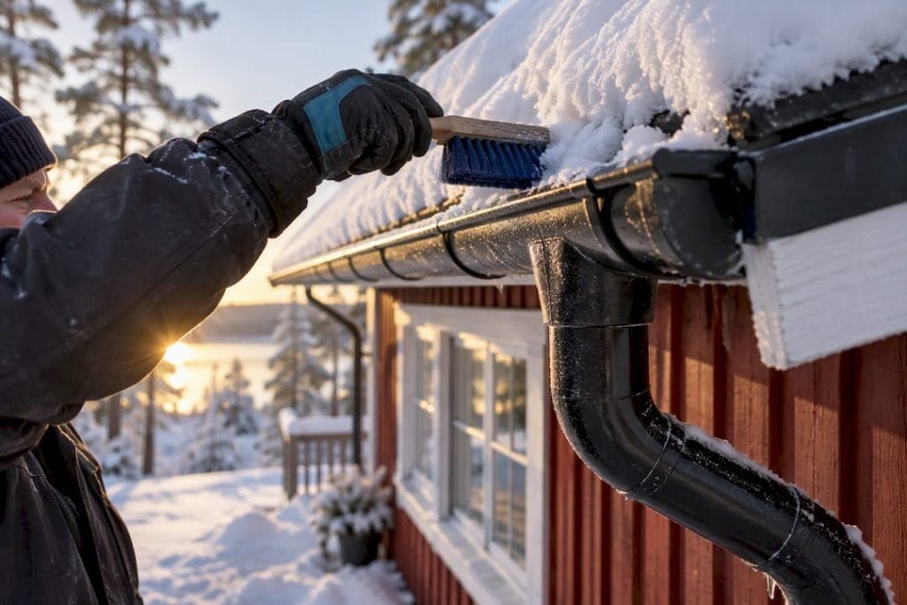 Vinterkontroll av snötäckt sommarstuga